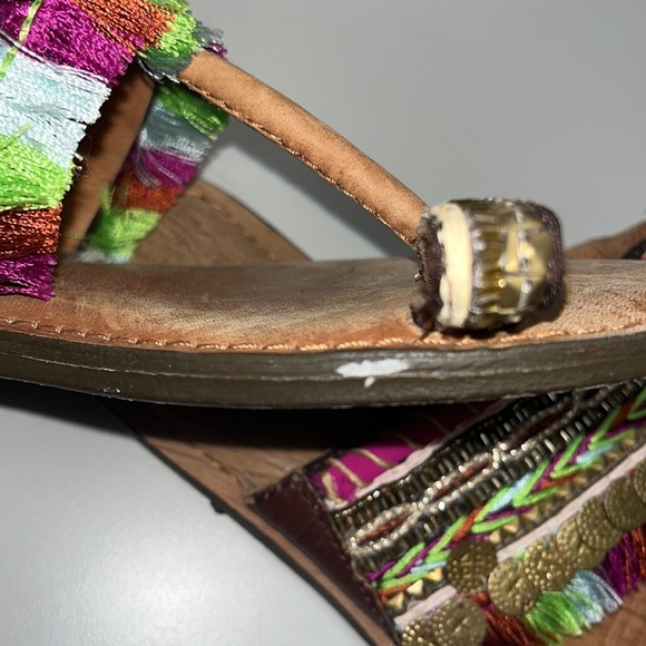 Anthropologie Z&L boho coin embellished fringe style leather flip flops size 39 - Picture 9 of 16